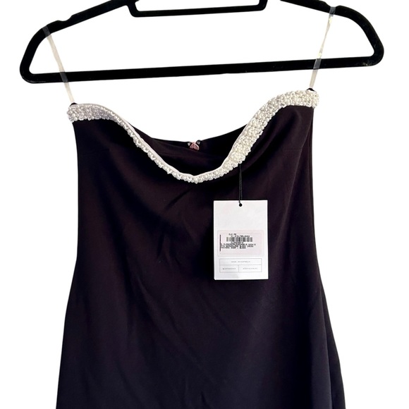 NEW Nookie Sz Small Nouveau Gown in Black Pearl Neckline Slit Crepe Strapless - Picture 6 of 10